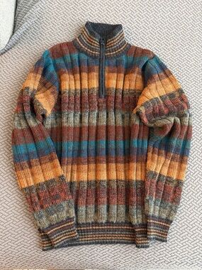 Men's Multi-Stripe Half-Zip 100% Alpaca Sweater